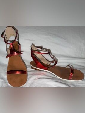 Chloe Red Metallic T-Strap Flat Sandals gladiator Marcie paddington 40